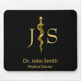 アックレピウスの上品な医療ロッド金ゴールドオンブラック マウスパッド