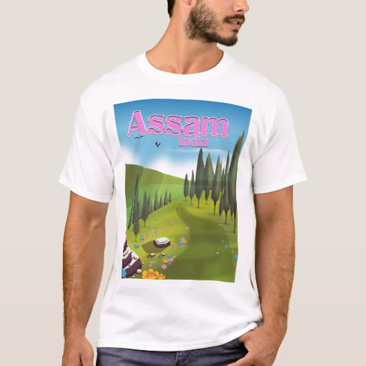 アッサムインド旅行ポスタープリント。 Tシャツ (正面)