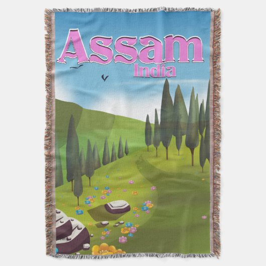 アッサム インド 旅行ポスター 印刷 スローブランケット (正面縦)