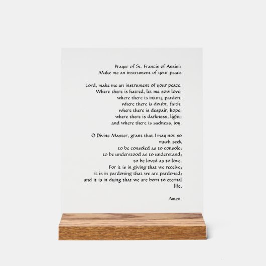 アッシジの聖フランシスによる平和祈りの言葉 アクリルサイン (正面)