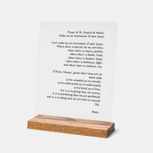 アッシジの聖フランシスによる平和祈りの言葉 アクリルサイン (傾斜)