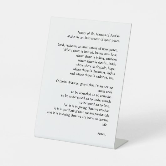 アッシジの聖フランシスによる平和祈りの言葉 台座サイン (正面)