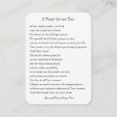 アッシジの聖フランシスへの祈りの言葉のためのペットの聖カード 名刺 (裏面)