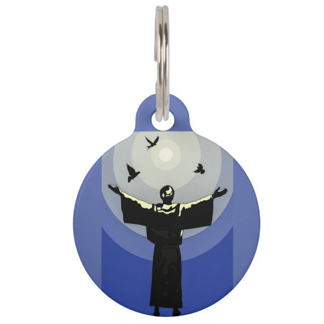 アッシジの聖フランシスライトブルー動物プロテクター ペット　ネームタグ (正面)