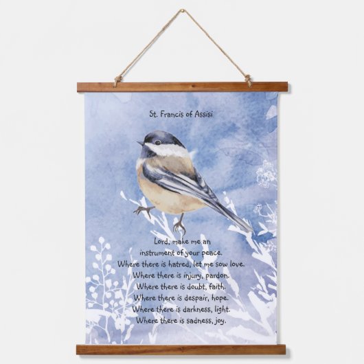 アッシジの聖フランシス祈りの言葉かわいい小鳥 吊り下げ型タペストリー (正面)