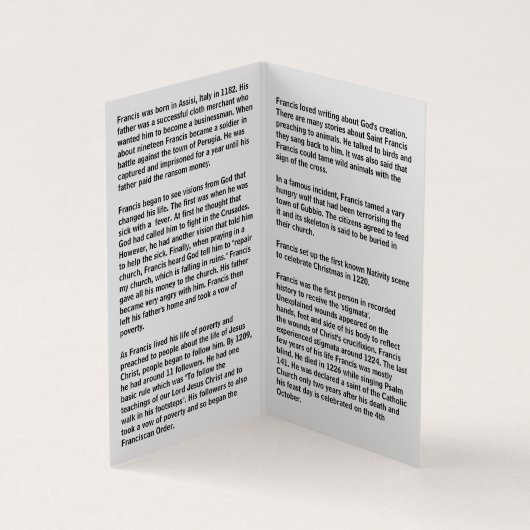 アッシジの聖フランシス祈りの言葉カード 名刺 (内部)