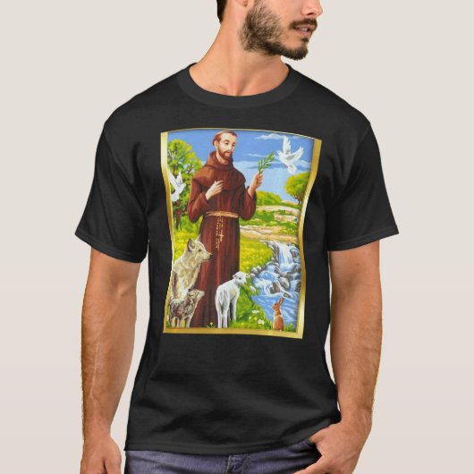 アッシジの聖フランチェスコ 動物の守護聖人 カトリック Tシャツ (正面)