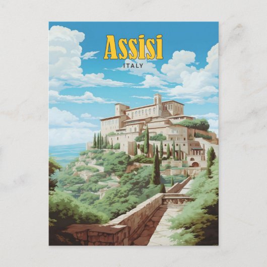 アッシジイタリアヴィンテージトラベルのブルースカイ ポストカード (正面)