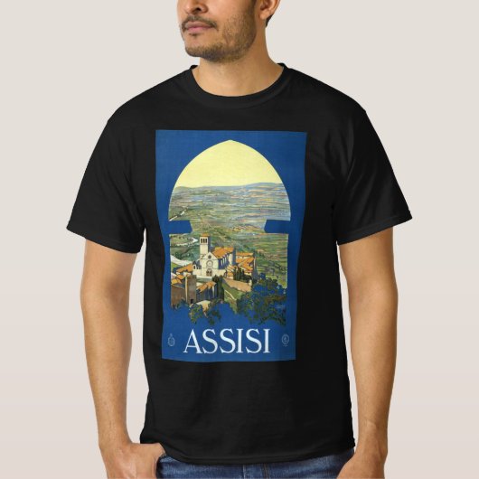 アッシジイタリアヴィンテージ旅行アートフランチェスコ大聖堂 Tシャツ (正面)