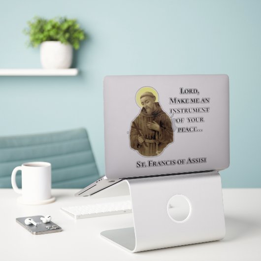 アッシジピース祈りの言葉の聖フランシス シール (デスク上のノートパソコン)