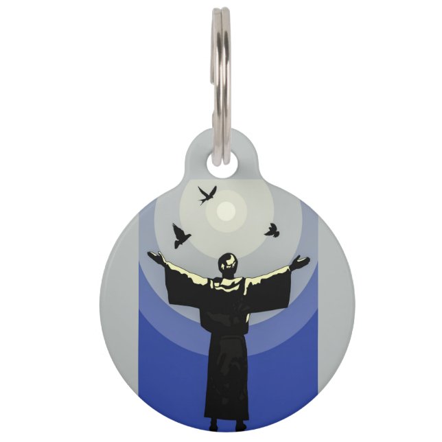 アッシジ灰色の動物保護具の聖フランシス ペット　ネームタグ (正面)