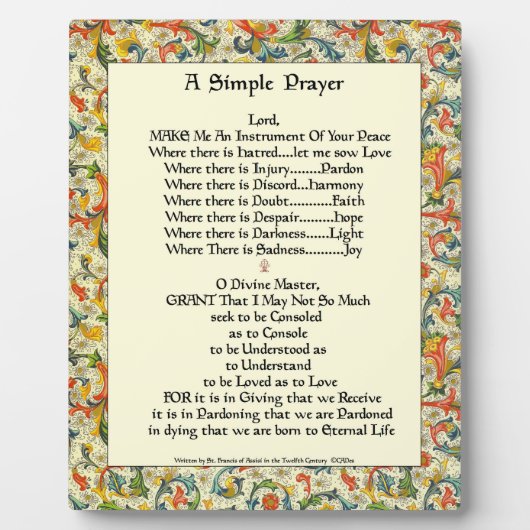 アッシジ祈りの言葉の聖シンプル聖フランシス フォトプラーク (正面)