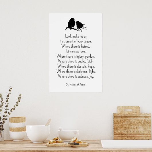 アッシジ祈りの言葉の聖フランシス小鳥 ポスター (キッチン)