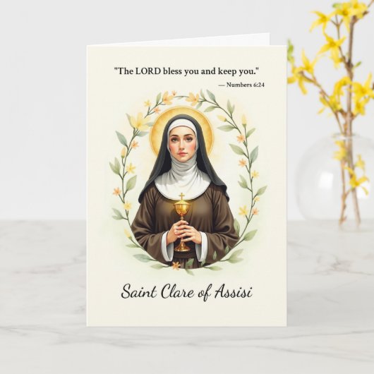 アッシジ神の平和と恵みの聖クレア カード (黄色い花)