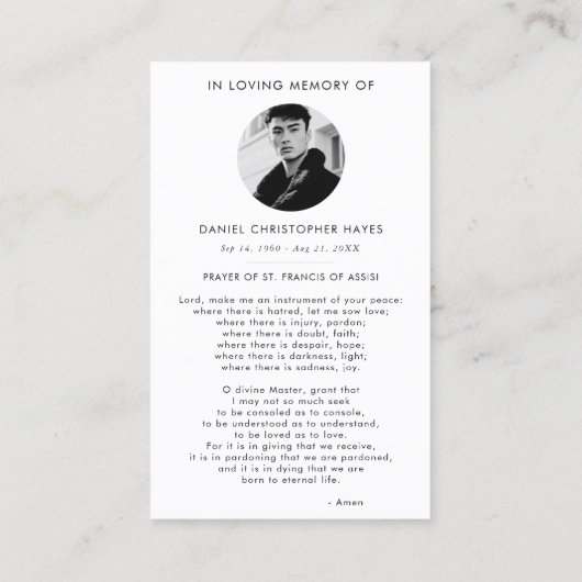 アッシジ葬儀の聖フランシス悔やみや弔慰祈りの言葉カード 名刺 (裏面)