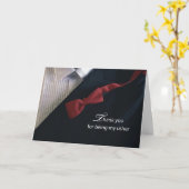 アッシャーありがとう赤いタイと黒いタキシード結婚の カード (黄色い花)