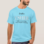 アッシャーおもしろいカスタマイズ可能なウェディングパーティーV011 AQUA Tシャツ<br><div class="desc">Usher おもしろい Customizable Wedding Party V11 AQUA BLUEこのウェディングパーティーのTシャツはよくはしゃぐ文字が言うよう感じに、それに付属している：「お見せしまのまわりにす。それなら座るように言っておこう」 しかし、もちろん私はアッシャーフォーマルと言う方が良い、または他の権利と言う感じことができる。></div>