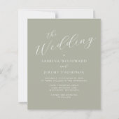 アッシュグリーンの結婚式招待状(シンプルなカリグラフィーデザイン) (正面)