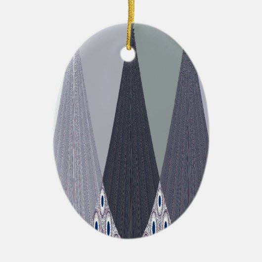 アッシュグレーシェブロンドットアートプリント セラミックオーナメント (正面)