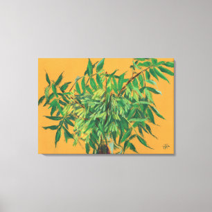 アッシュツリーグリーン葉フローラアート絵画の黄色 キャンバスプリント
