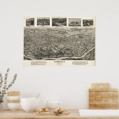 アッシュビルN.カロライナ1912アンティークパノラママップ ポスター (キッチン)