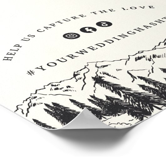 アッシュブラック | Mountain Sketch結婚のハッシュタグ記号 ポスター (角)