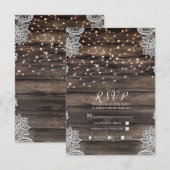 アッシュ素朴ブラウンウッドレースライトウェディングRSVP 出欠カード (正面/裏面)
