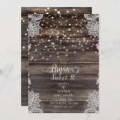 アッシュ素朴ブラウンウッドレースライトスウィート16パーティー 招待状 (正面/裏面)