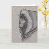 アッシュ&スノー – 毛皮のフードを着た少女 カード (黄色い花)