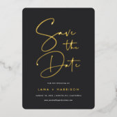 アッシュ |スモダンクリプト写真の日付の保存 箔招待状 (正面)