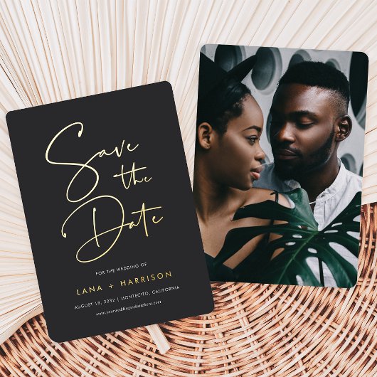 アッシュ |スモダンクリプト写真の日付の保存 箔招待状