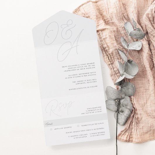 アッシュ |透かしモノグラム結婚のスクリプト オールインワン招待状