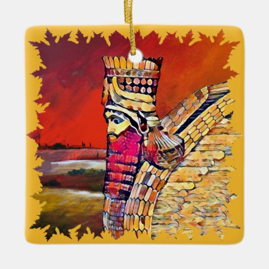 アッシリアラマスセラミックスクエアオーナメント セラミックオーナメント (正面)