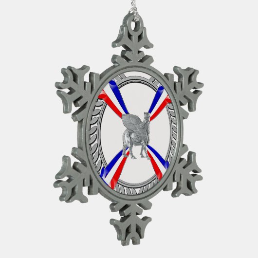 アッシリア国旗とラマススノーフレークオーナメント スノーフレークピューターオーナメント (左)