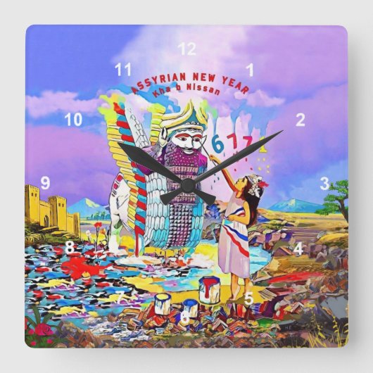 アッシリア正月 スクエア壁時計 (正面)