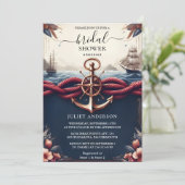 アットノットボートシップネイビーブルー航海のブライダルシャワー 招待状 (スタンド正面)