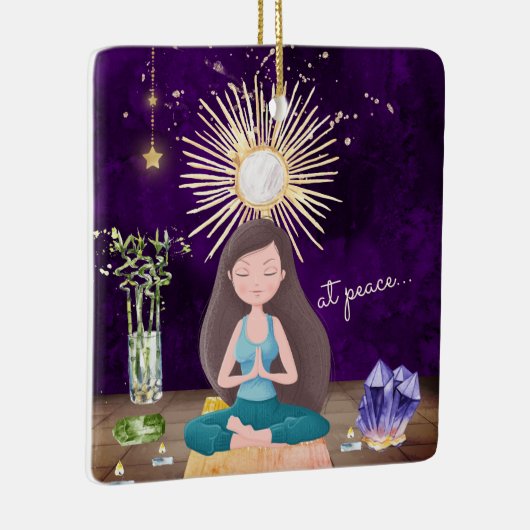 アットピパーソナライズされたースヨガブルネットガールクリスマス セラミックオーナメント (右)