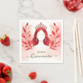 アットホットピンククラウンティアラブラックレースレッドキンセアニェラ スタンダードカクテルナプキン (インサイチュ)