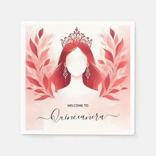 アットホットピンククラウンティアラブラックレースレッドキンセアニェラ スタンダードカクテルナプキン (正面)