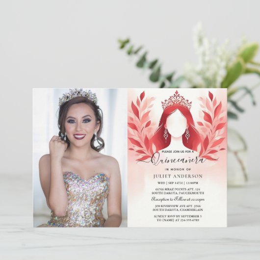 アットホットピンククラウンティアラブラックレースレッドキンセアニェラ 招待状 (スタンド正面)