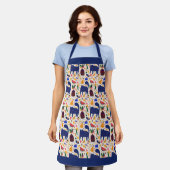 アットホームブルーキャットハイゲパターン エプロン (着用した状態)