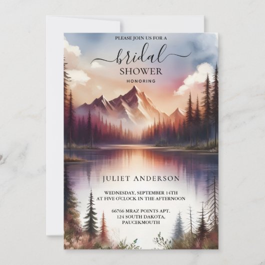 アットレイクサイドマウンテンおもしろい自然レイクブライダルシャワー 招待状 (正面)