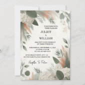 アット赤面パステルピーチミントモスセージ結婚グリーン 招待状 (正面)
