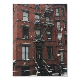 アッパーウエストサイドブラウンストーン火災エスケープNYC雪 フォトプリント           
