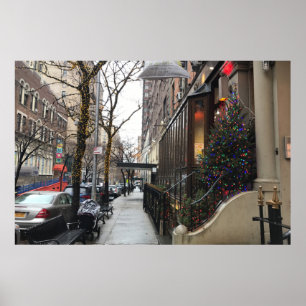 アッパーウエストサイドNYCスノークリスマスライトニューヨーク ポスター
