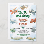 アップおよび空遠くに機誕生日 招待状 (正面/裏面)