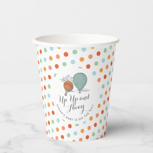アップとベビー遠くにシャワーのドットとバルーン 紙コップ (正面)