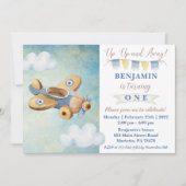 アップアップおよび遠くにヴィンテージ飛行機誕生日招待状 招待状 (正面)