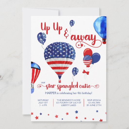 アップアップとスター遠くにスクランドかわいこちゃん誕生日 招待状 (正面)