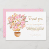 アップアップとピンクの遠くにフローラバルーンベビーシャワー サンキューカード (正面/裏面)
